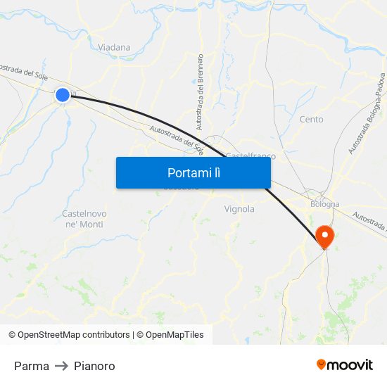 Parma to Pianoro map