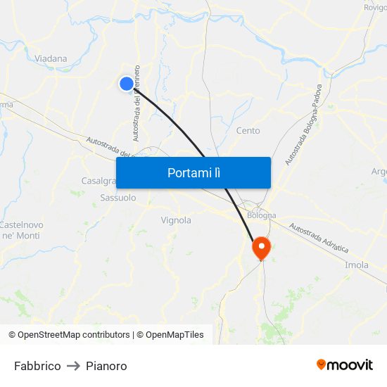 Fabbrico to Pianoro map