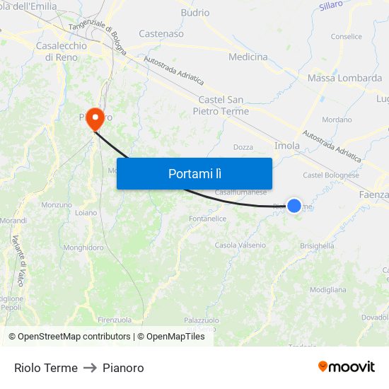 Riolo Terme to Pianoro map