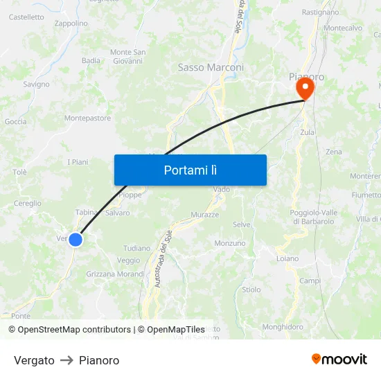 Vergato to Pianoro map