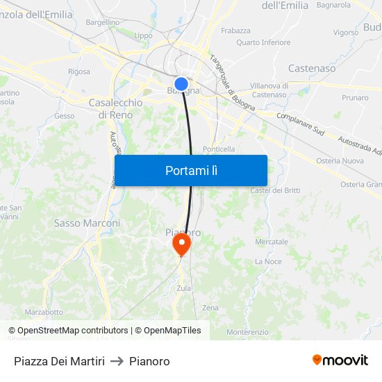 Piazza Dei Martiri to Pianoro map