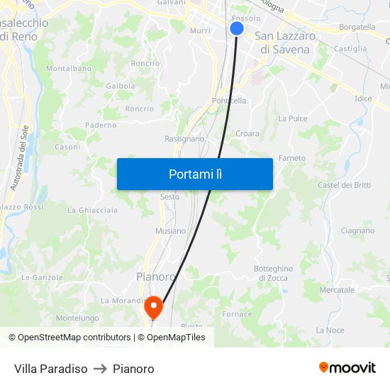 Villa Paradiso to Pianoro map