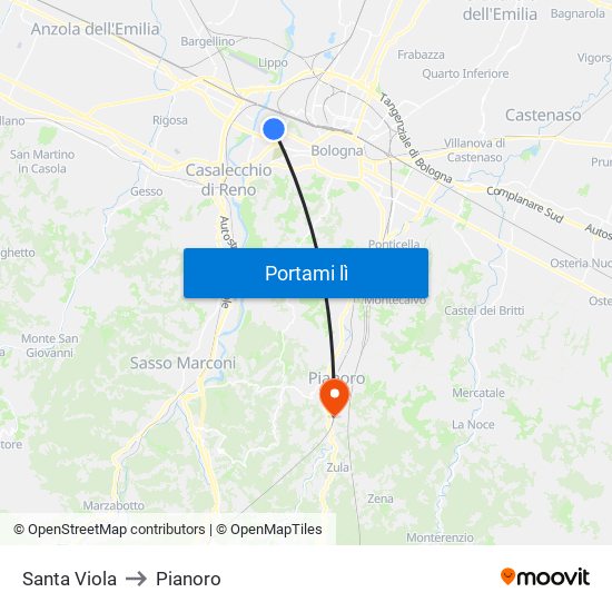 Santa Viola to Pianoro map