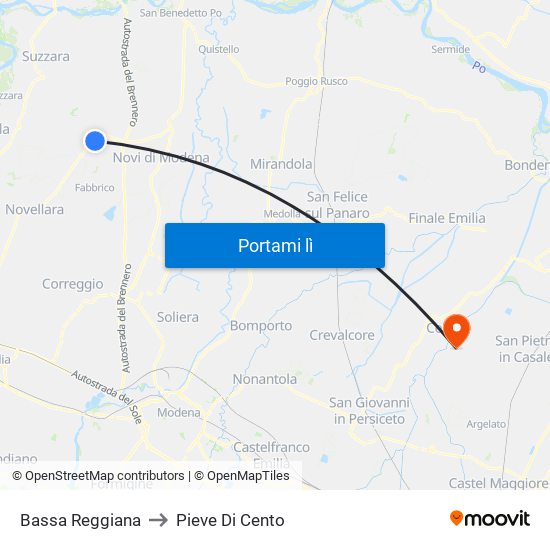 Bassa Reggiana to Pieve Di Cento map