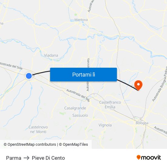 Parma to Pieve Di Cento map