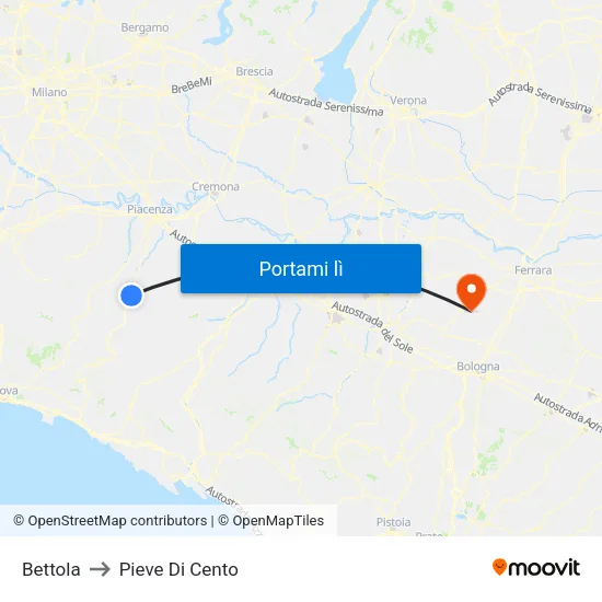 Bettola to Pieve Di Cento map