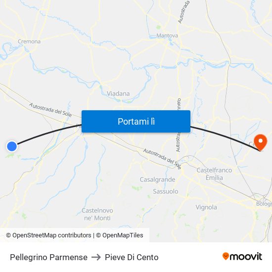 Pellegrino Parmense to Pieve Di Cento map