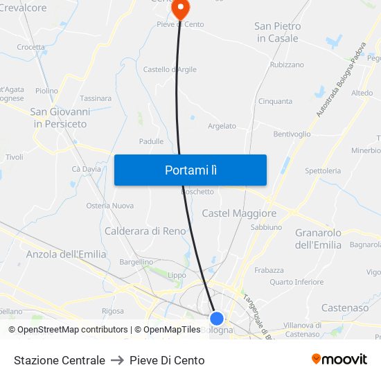 Stazione Centrale to Pieve Di Cento map