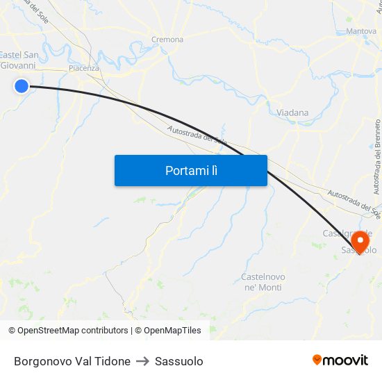 Borgonovo Val Tidone to Sassuolo map