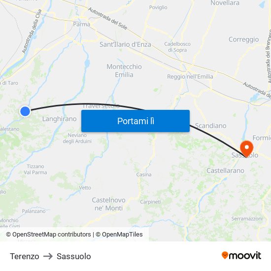 Terenzo to Sassuolo map