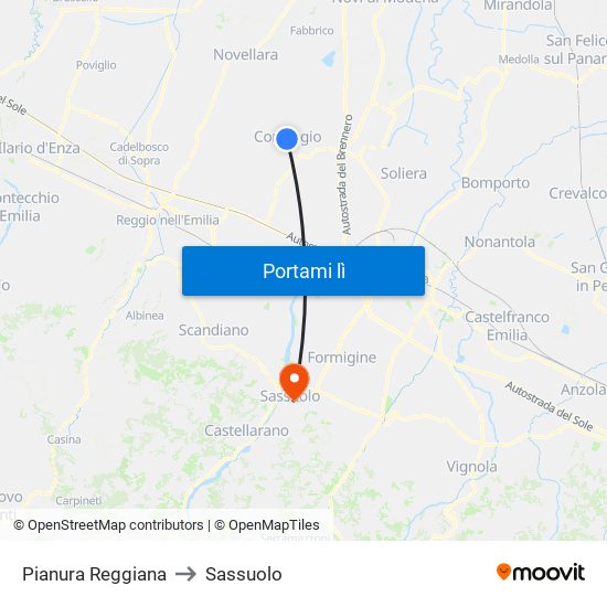 Pianura Reggiana to Sassuolo map