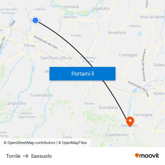 Torrile to Sassuolo map