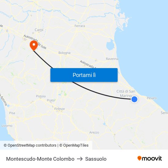 Montescudo-Monte Colombo to Sassuolo map