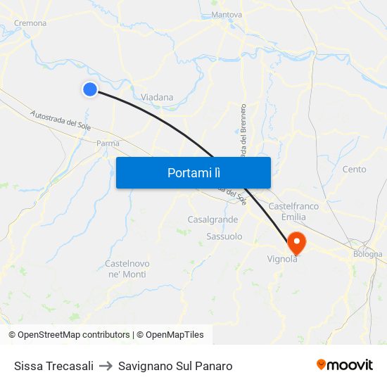 Sissa Trecasali to Savignano Sul Panaro map