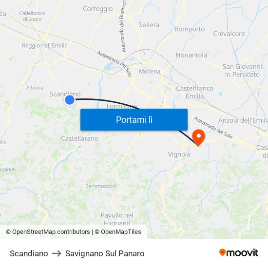 Scandiano to Savignano Sul Panaro map