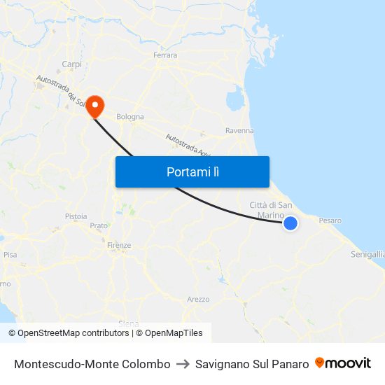 Montescudo-Monte Colombo to Savignano Sul Panaro map