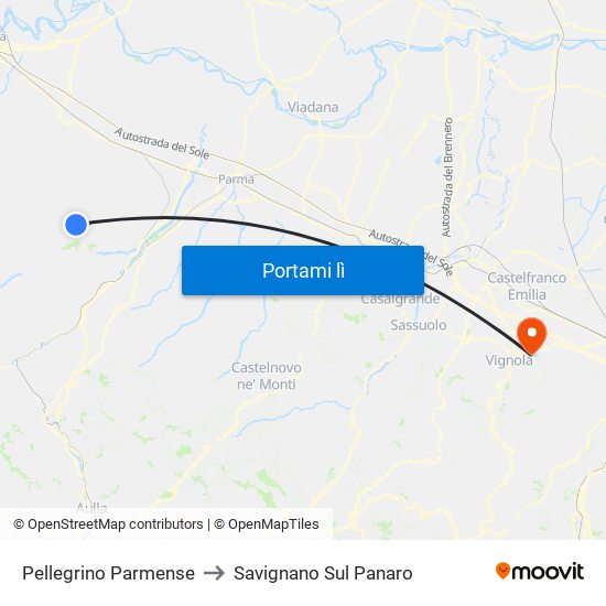 Pellegrino Parmense to Savignano Sul Panaro map