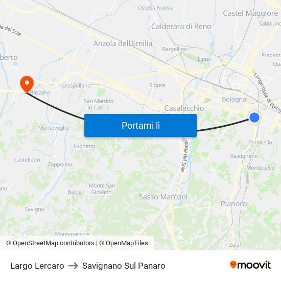 Largo Lercaro to Savignano Sul Panaro map