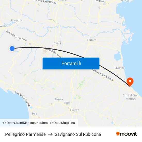 Pellegrino Parmense to Savignano Sul Rubicone map