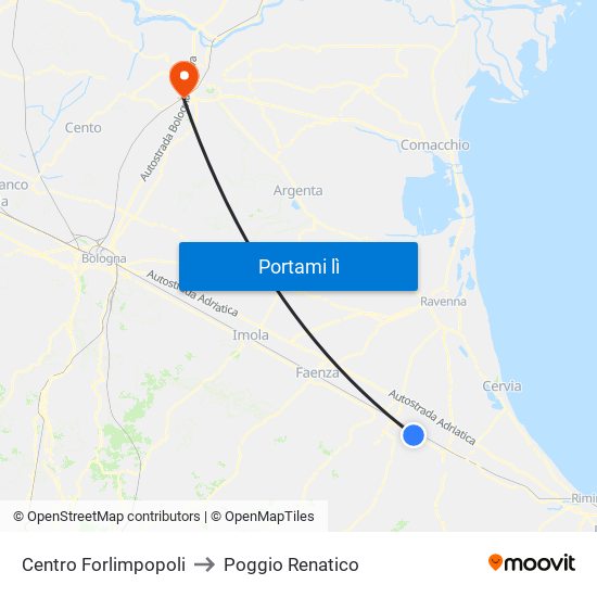 Centro Forlimpopoli to Poggio Renatico map