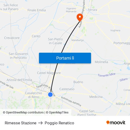 Rimesse Stazione to Poggio Renatico map