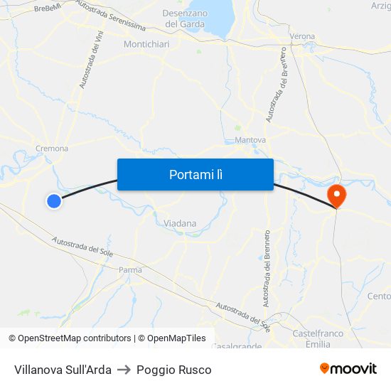 Villanova Sull'Arda to Poggio Rusco map