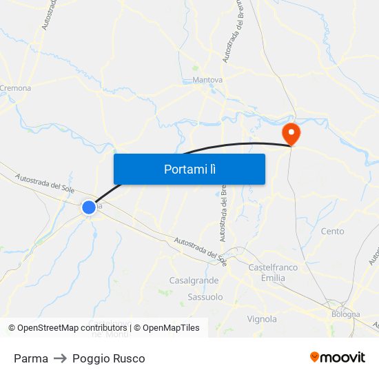 Parma to Poggio Rusco map