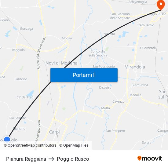 Pianura Reggiana to Poggio Rusco map