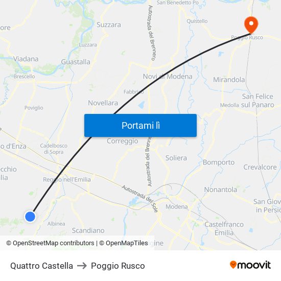 Quattro Castella to Poggio Rusco map