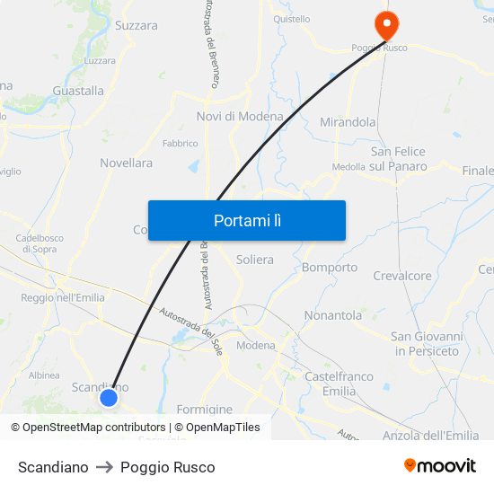 Scandiano to Poggio Rusco map