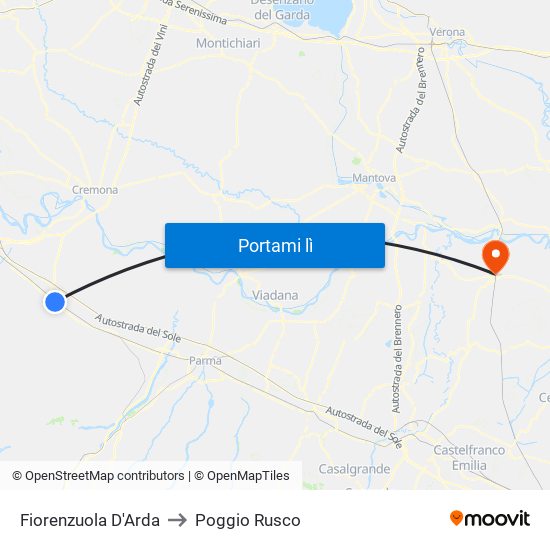 Fiorenzuola D'Arda to Poggio Rusco map