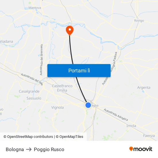 Bologna to Poggio Rusco map