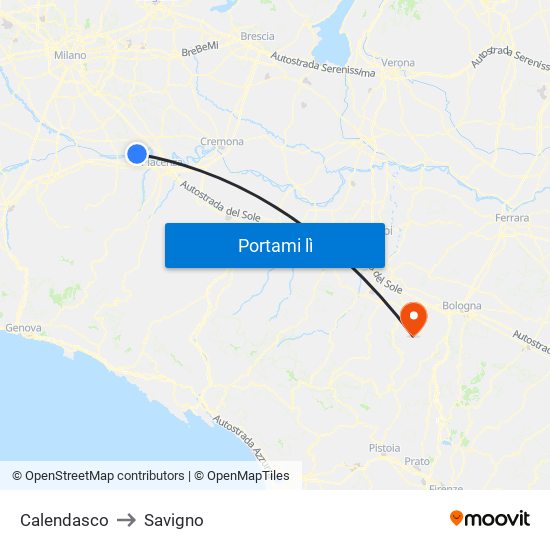 Calendasco to Savigno map