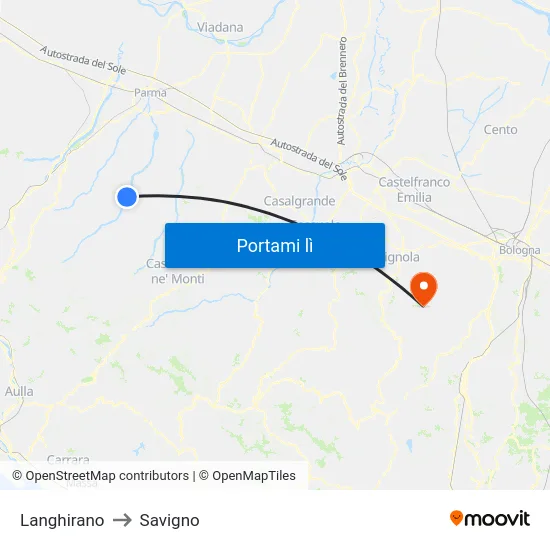Langhirano to Savigno map