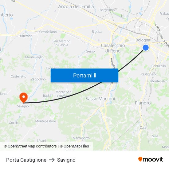 Porta Castiglione to Savigno map