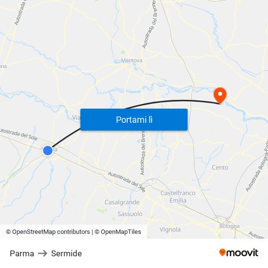Parma to Sermide map