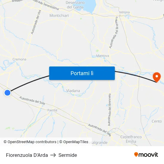 Fiorenzuola D'Arda to Sermide map