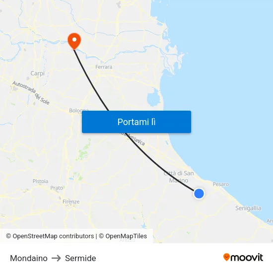 Mondaino to Sermide map