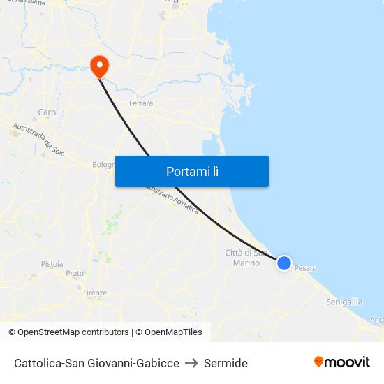 Cattolica-San Giovanni-Gabicce to Sermide map