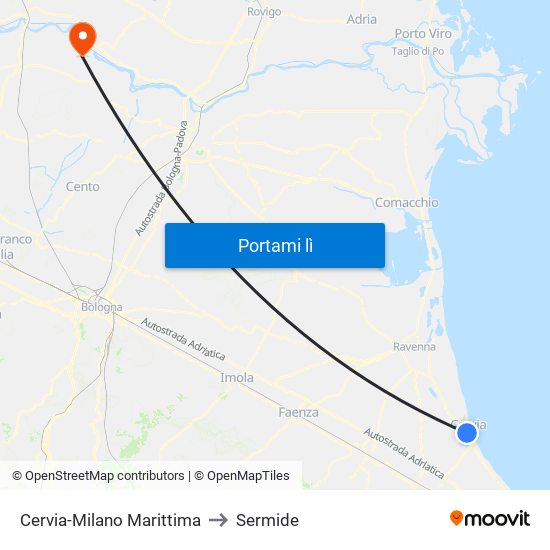 Cervia-Milano Marittima to Sermide map