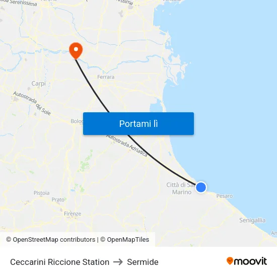 Ceccarini Riccione Station to Sermide map