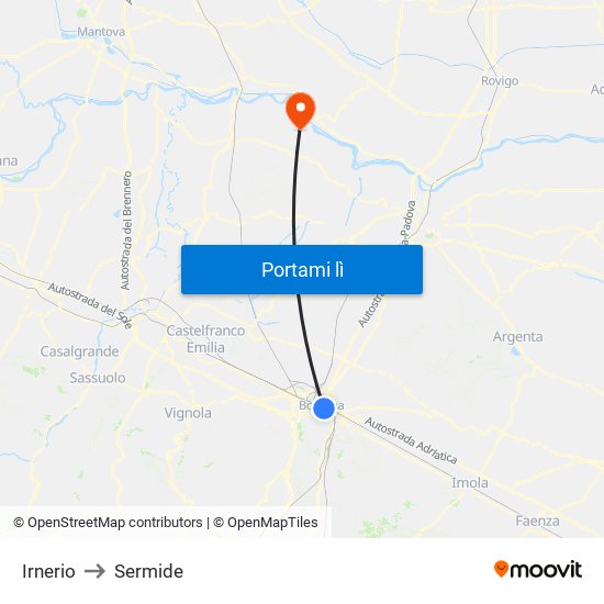 Irnerio to Sermide map
