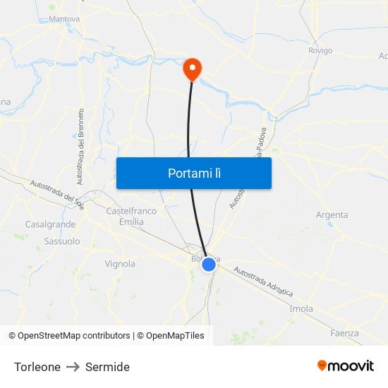 Torleone to Sermide map