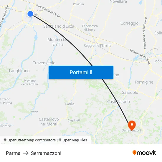 Parma to Serramazzoni map