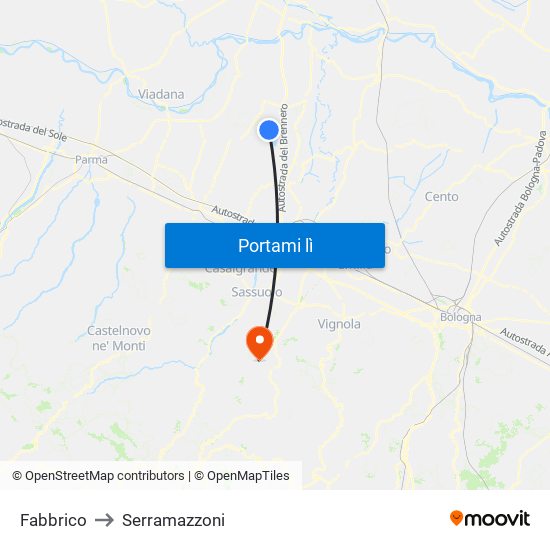 Fabbrico to Serramazzoni map