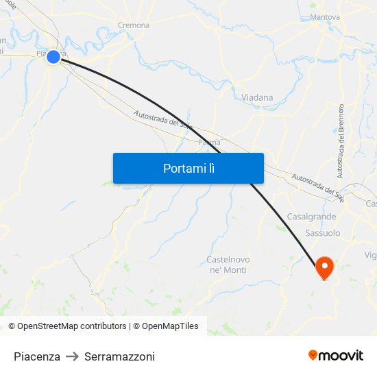 Piacenza to Serramazzoni map