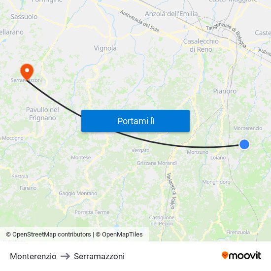 Monterenzio to Serramazzoni map