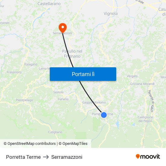 Porretta Terme to Serramazzoni map