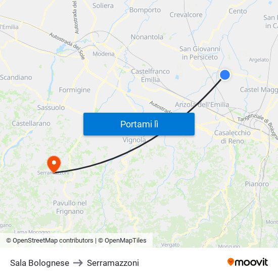 Sala Bolognese to Serramazzoni map