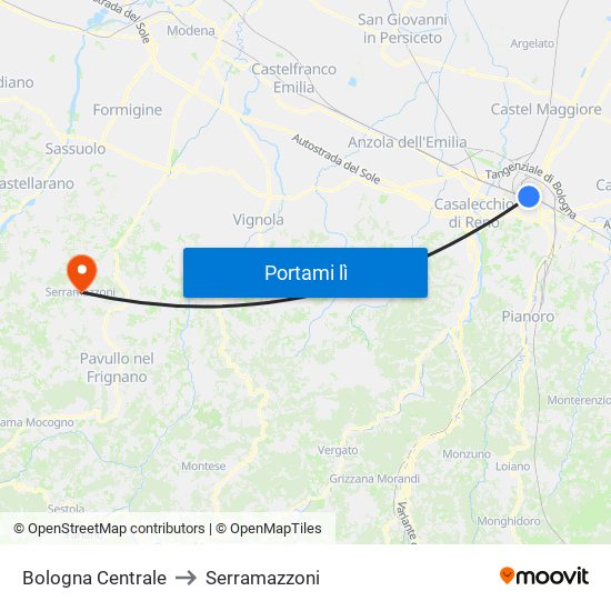 Bologna Centrale to Serramazzoni map